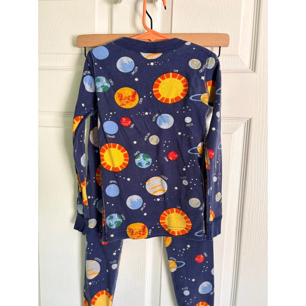 Hanna Andersson Pajamas Size 6-7 Blue Solar System Planets Long John PJ Set